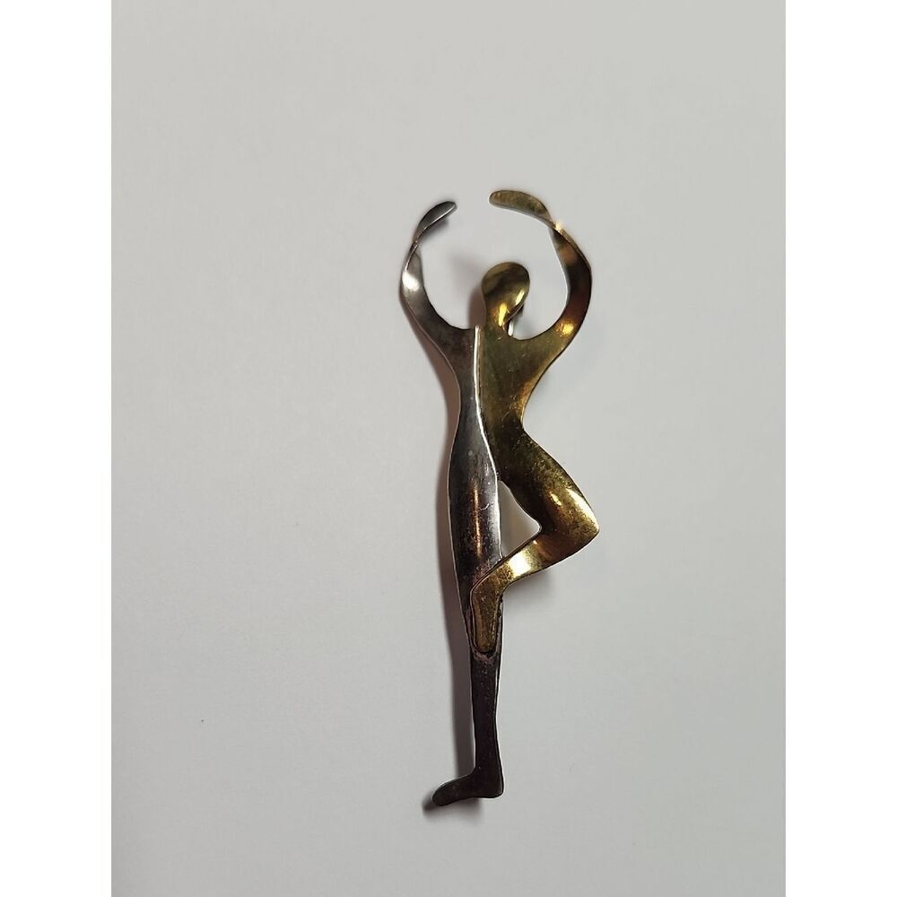 Far fetched artisan mixed metal sterling silver brass pin brooch person